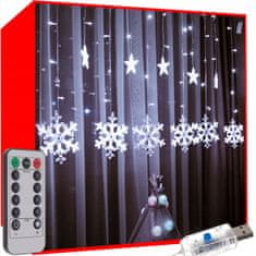 Malatec Novoletne lučke svetlobna zavesa 138 LED hladno bela 8 funkcij USB zvezde in snežinke