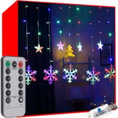 Malatec Novoletne lučke svetlobna zavesa 138 LED RGB 8 funkcij USB zvezde in snežinke