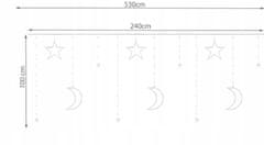 Malatec Novoletne lučke svetlobna zavesa 138 LED toplo bele 8 funkcij USB zvezde in lune