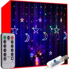 Malatec Novoletne lučke svetlobna zavesa 138 LED RGB 8 funkcij USB zvezde in lune