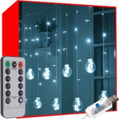 Malatec Novoletne lučke svetlobna zavesa 108 LED hladno bela 8 funkcij USB kroglice