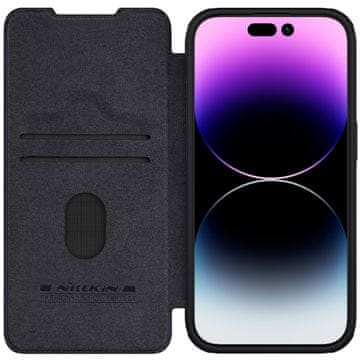 slomart usnjen ovitek s pokrovom za kamero za iphone 15 pro max nillkin qin pro leather - black