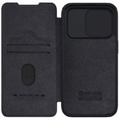 slomart usnjen ovitek s pokrovom za kamero za iphone 15 pro max nillkin qin pro leather - black