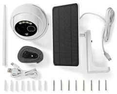 Nedis IP kamera sončna/ zunanja/ IP65/ Wi-Fi/ 1080p/ senzor PIR/ USB-C/ microSD/ nočni vid/ Android/ iOS/ bela