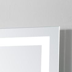 KLEANKIN Kleankin Kopalniško ogledalo LED luči, steklena polica s stikalom na dotik in orodjem za montažo na steno 70x50cm