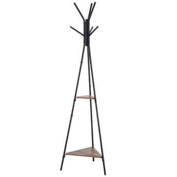HOMCOM HOMCOM obešalnik za oblačila z dvema policama in šestimi kljukami v industrijskem slogu v črni in rjavi barvi 32,5 x 45,5 x 182 cm