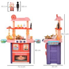 HOMCOM Otroška kuhinjska igrača z 51 dodatki, štedilnik s svetlobo in zvokom ter umivalnik, starost 3+ let, 71,5x35x85,5
cm