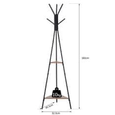 HOMCOM HOMCOM obešalnik za oblačila z dvema policama in šestimi kljukami v industrijskem slogu v črni in rjavi barvi 32,5 x 45,5 x 182 cm
