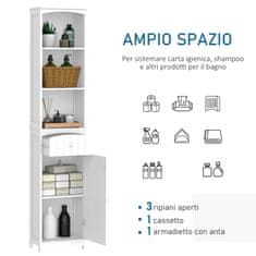 HOMCOM HOMCOM Bela omarica v obliki stolpca iz MDF, večnamenska prostorsko varčna omarica za kopalnico/sobo s 3 policami 34x24x170cm