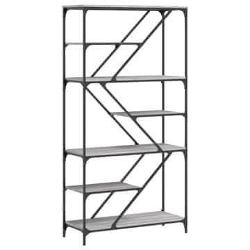 Vidaxl Knjižna polica siva sonoma 91x36x176 cm inž. les in jeklo