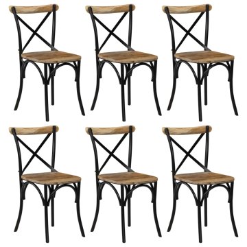 Vidaxl Stoli s križnim naslonjalom 6 kosov črn trden mangov les
