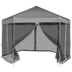 Vidaxl Šestkoten Pop-Up šotor s 6 stenami sive barve 3,6x3,1 m