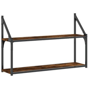 Vidaxl Stenska polica 2-nadstropna dimljeni hrast 80x21x51 cm inž. les
