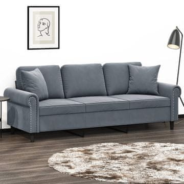 Vidaxl vidaXL Trosed z blazinami, temno siv, 180 cm, žamet