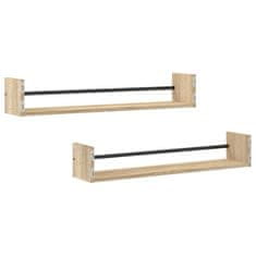 Vidaxl Stenske police s prečkami 2 kosa sonoma hrast 80x16x14 cm