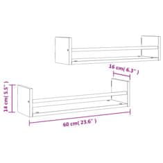 Vidaxl Stenske police s prečkami 2 kosa siva sonoma 60x16x14 cm