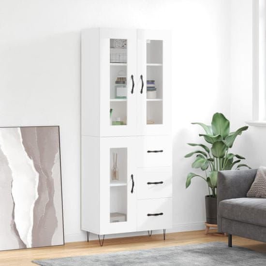 Vidaxl Visoka komoda visok sijaj bela 69,5x34x180 cm inženirski les