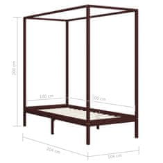Vidaxl Posteljni okvir z baldahinom temno rjav iz borovine 100x200 cm
