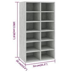 Vidaxl Stojalo za čevlje betonsko sivo 54x34x100,5 cm konstruiran les