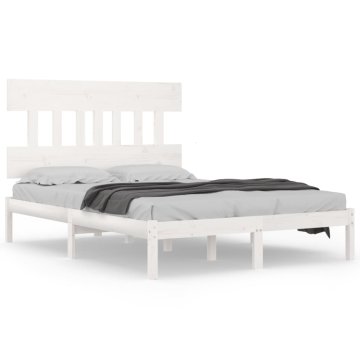 Vidaxl Posteljni okvir bel iz trdnega lesa 140x190 cm