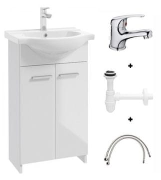 shumee Kopalniška omarica z umivalnikom 85x50 bela, prostostoječa Marlena s kromirano kompaktno pipo