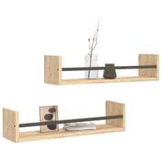 Vidaxl Stenske police s prečkami 2 kosa sonoma hrast 60x16x14 cm