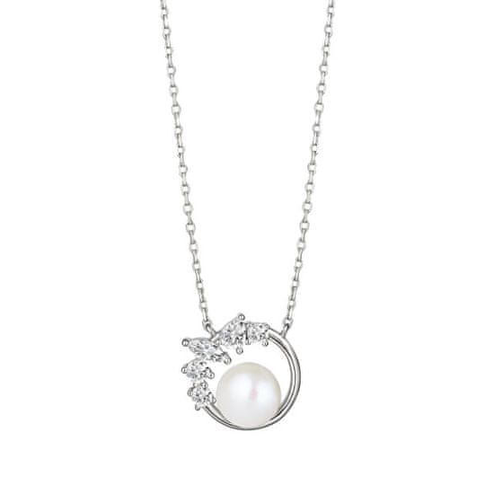Preciosa Nežna srebrna ogrlica s cirkoni in rečnim biserom Innocence 5384 01