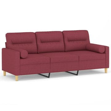 Vidaxl Kavč trosed z okrasnimi blazinami vinsko rdeč 180 cm blago