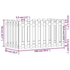 Vidaxl Vrtna visoka greda z ograjico bela 100x50x50 cm trdna borovina