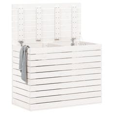 Vidaxl Košara za perilo bela 88,5x44x66 cm trdna borovina