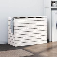 Vidaxl Košara za perilo bela 88,5x44x66 cm trdna borovina