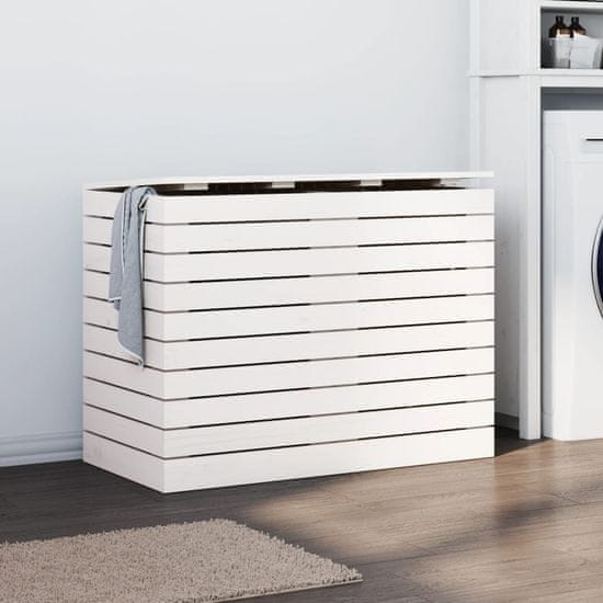 Vidaxl Košara za perilo bela 88,5x44x66 cm trdna borovina
