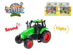 Kids Globe Kovinski traktor 11 cm na vztrajniku s svetlobo in zvokom - mešanica barv (rdeča, zelena, svetlo zelena)