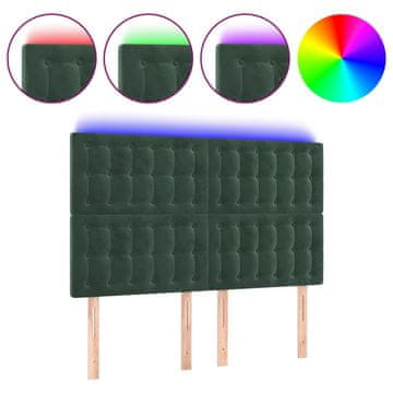 Vidaxl LED posteljno vzglavje temno zeleno 144x5x118/128 cm žamet