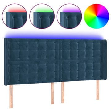 Vidaxl LED posteljno vzglavje temno modro 163x16x118/128 cm žamet