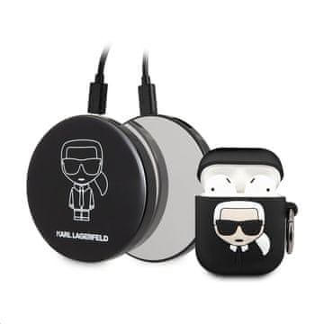 shumee Karl Lagerfeld paket Ikonik - komplet etuijev za Apple Airpods 1/2 + prenosna baterija z ogledalom