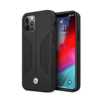 shumee BMW usnjen perforiran ovitek za iPhone 12 / iPhone 12 Pro (črn)