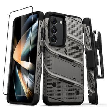 ZIZO ZIZO BOLT serija - oklepno ohišje za Samsung Galaxy S23 z 9H steklom za zaslon + držalo s stojalom (sivo)
