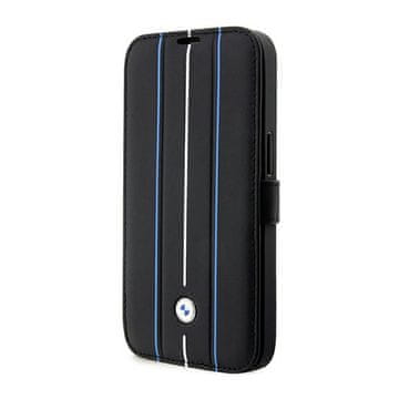 Bmw BMW Booktype usnjen žig modre črte - ovitek za iPhone 14 Pro (črn)