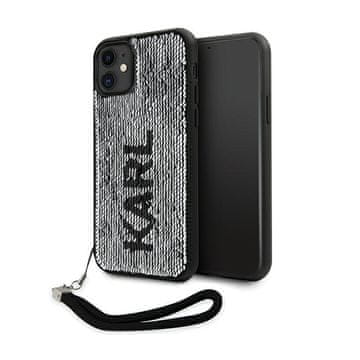 shumee Karl Lagerfeld Sequins Cord - ovitek za iPhone 11 z vrvico za vstavljanje (srebrn)