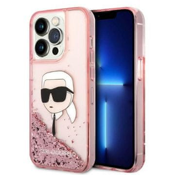 Karl Lagerfeld Ovitek Karl Lagerfeld Liquid Glitter NFT Karl's Head za iPhone 14 Pro Max (roza)
