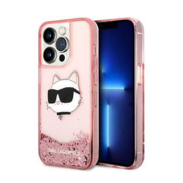 Karl Lagerfeld Ovitek Karl Lagerfeld Liquid Glitter NFT Choupette Head – iPhone 14 Pro (roza)