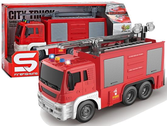 Lean-toys Gasilski tovornjak z gasilsko cevjo za vodo in z zvoki