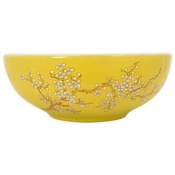 Vidaxl Nadpultni umivalnik bel in rumen okrogel Φ41x14 cm keramika