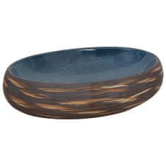 shumee Nadpultni umivalnik rjav in moder ovalen 59x40x15 cm keramika