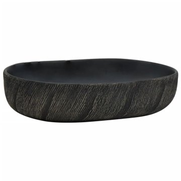 Vidaxl Nadpultni umivalnik črn ovalen 59x40x14 cm keramika
