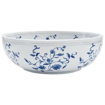 Vidaxl Nadpultni umivalnik bel in moder okrogel Φ41x14 cm keramika