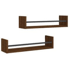 Vidaxl Stenske police s prečkami 2 kosa rjavi hrast 60x16x14 cm