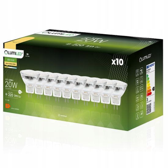 LUMILED 10x LED žarnica MR11 GU5.3 2,5W = 20W 220lm 3000K Toplo bela 120° 12V