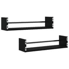 Vidaxl Stenske police s prečkami 2 kosa črne 60x16x14 cm